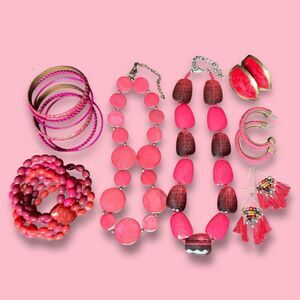 Costume Jewelry Lot Vintage To Now, Hot Pink Wearable Necklaces, Earrings & More